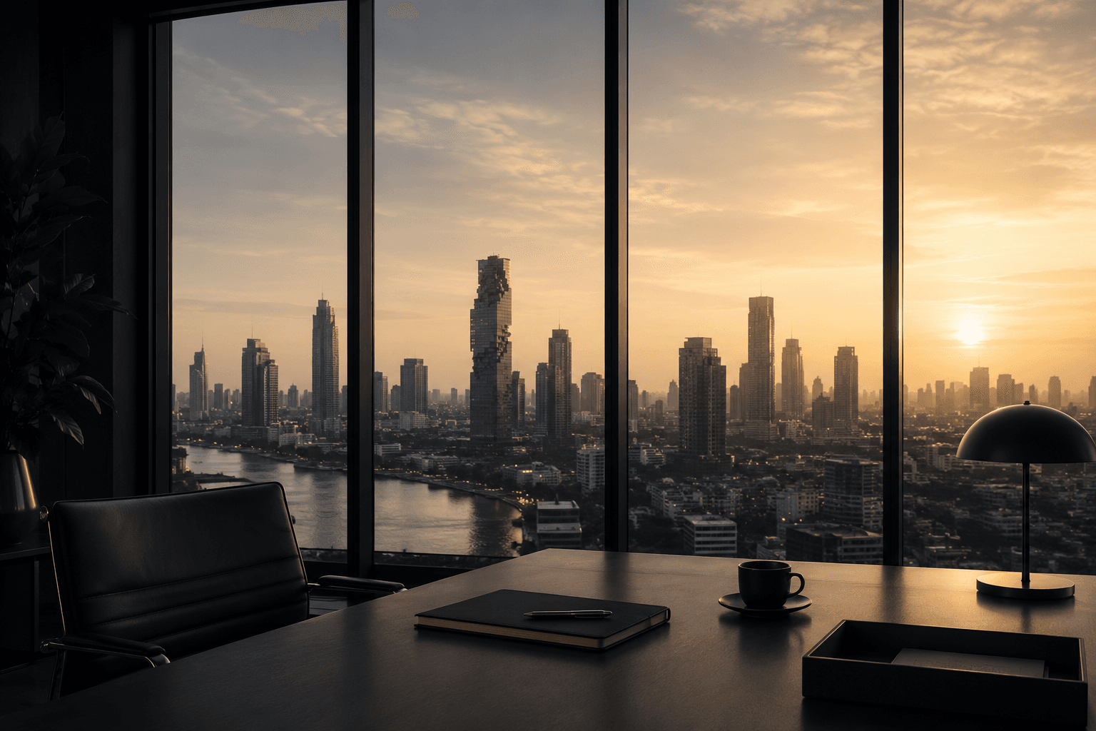 ภาพบรรยากาศเมืองและพื้นที่ทำงานผู้บริหาร สื่อถึง clarity, control and freedom