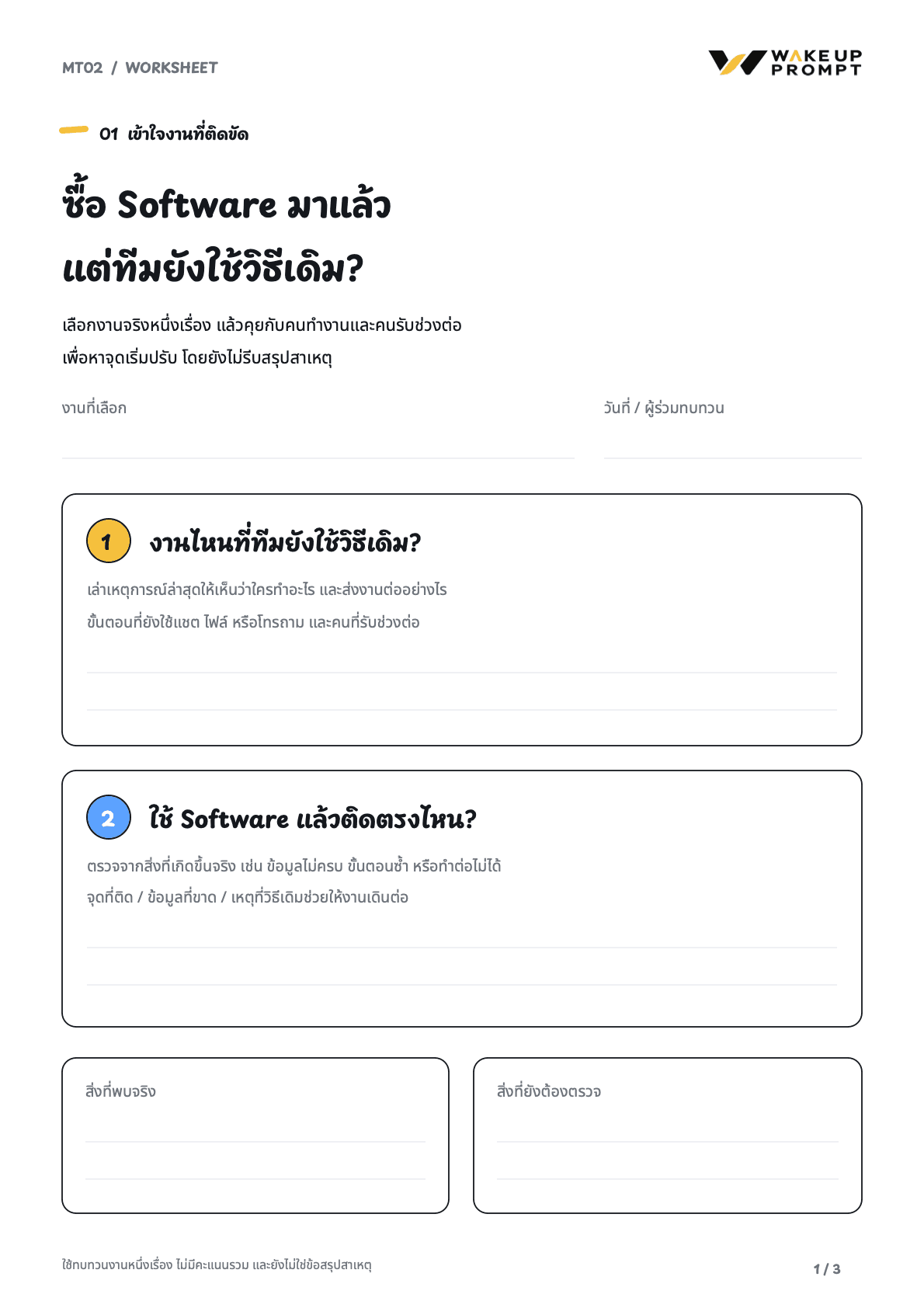 ตัวอย่าง Software Check Sheet ของ WAKE UP PROMPT